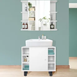 Badmöbel Set 2-Teilig modernen Stil Weiß aus Holz ML-Design