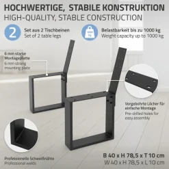 Bankgestell Bankkufen 2er Set O-Design 40 x 78,5 cm Schwarz aus Stahl ML-Design