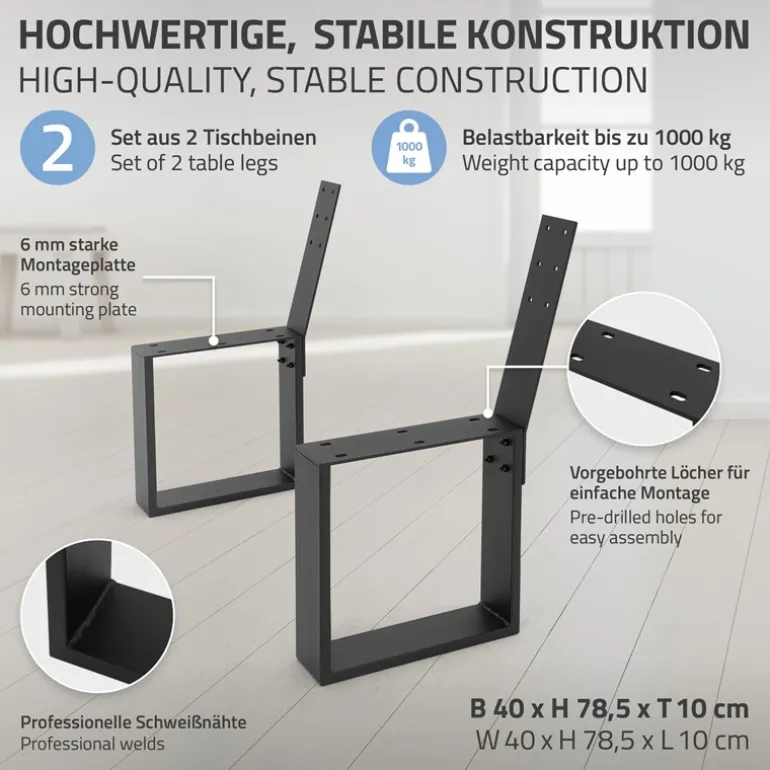 Bankgestell Bankkufen 2er Set O-Design 40 x 78,5 cm Schwarz aus Stahl ML-Design