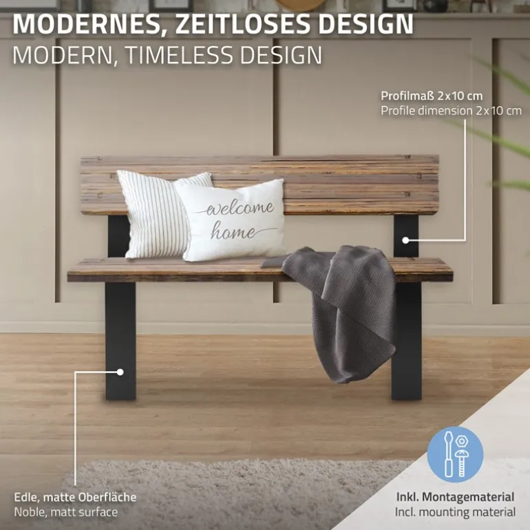 Bankgestell Bankkufen 2er Set O-Design 40 x 78,5 cm Schwarz aus Stahl ML-Design