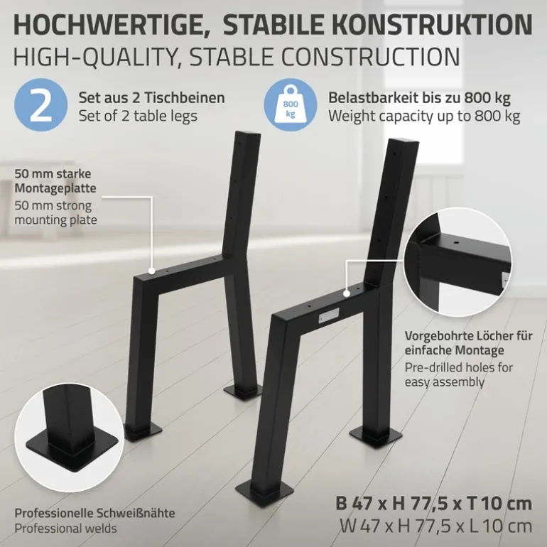 Bankgestell Bankkufen 2er Set H-Design 47 x 77,5 cm schwarz aus Stahl ML-Design