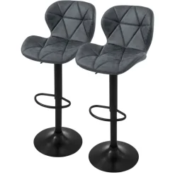 Barhocker 2er Set Anthrazit Kunstlederbezug mit Rückenlehne und Fußstütze höhenverstellbar 59-79cm ML-Design