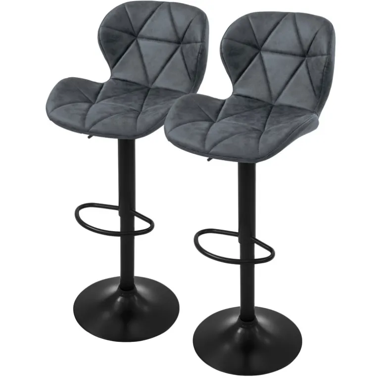 Barhocker 2er Set Anthrazit Kunstlederbezug mit Rückenlehne und Fußstütze höhenverstellbar 59-79cm ML-Design
