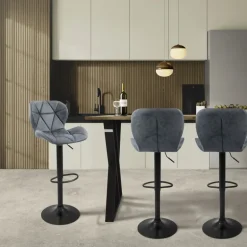 Barhocker 2er Set Anthrazit Kunstlederbezug mit Rückenlehne und Fußstütze höhenverstellbar 59-79cm ML-Design