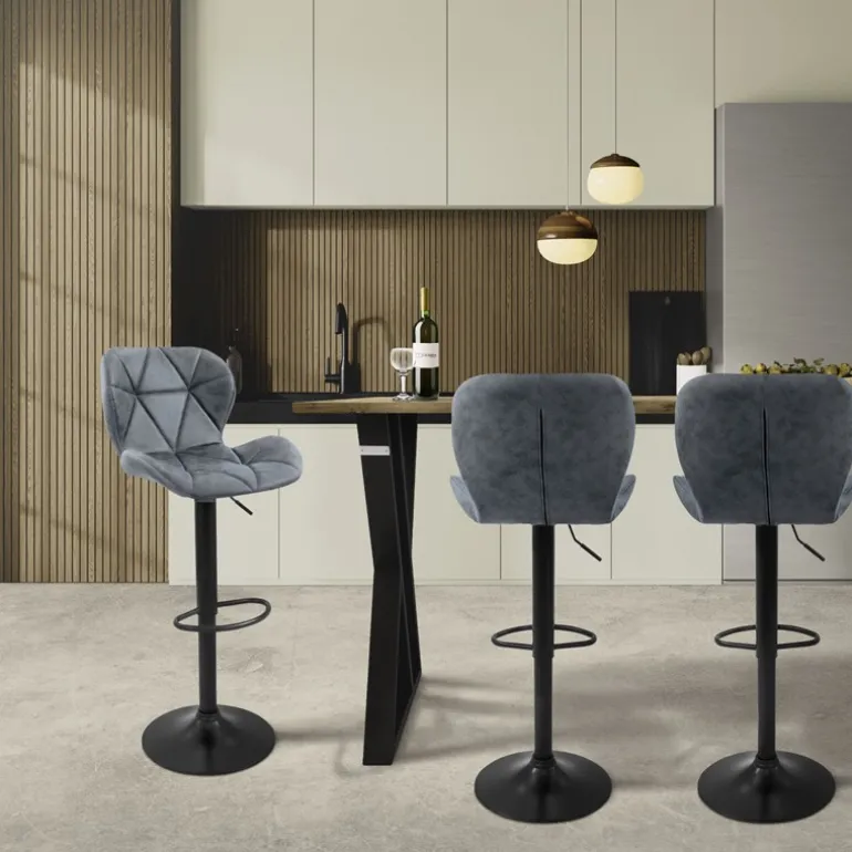 Barhocker 2er Set Anthrazit Kunstlederbezug mit Rückenlehne und Fußstütze höhenverstellbar 59-79cm ML-Design