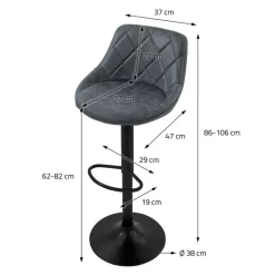 Barhocker 2er Set Anthrazit Kunstlederbezug mit Rückenlehne und Fußstütze höhenverstellbar 62-82 cm ML-Design