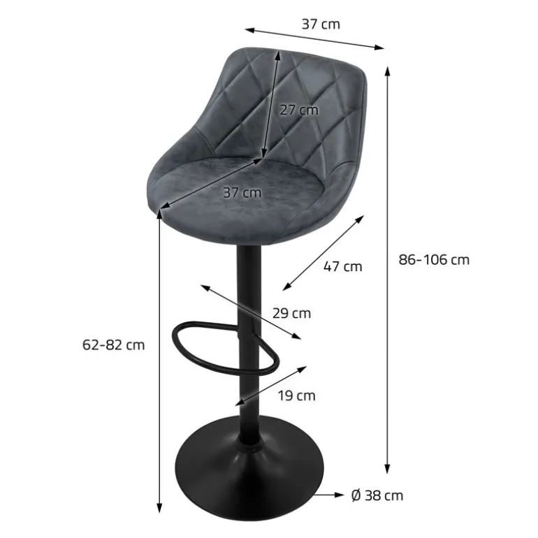 Barhocker 2er Set Anthrazit Kunstlederbezug mit Rückenlehne und Fußstütze höhenverstellbar 62-82 cm ML-Design