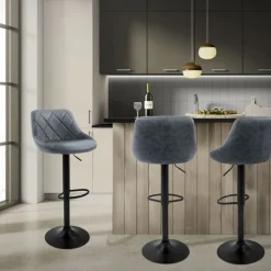 Barhocker 2er Set Anthrazit Kunstlederbezug mit Rückenlehne und Fußstütze höhenverstellbar 62-82 cm ML-Design