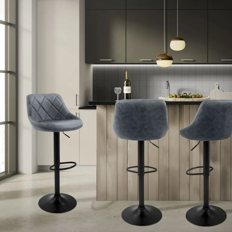 Barhocker 2er Set Anthrazit Kunstlederbezug mit Rückenlehne und Fußstütze höhenverstellbar 62-82 cm ML-Design