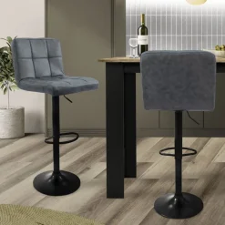 Barhocker 2er Set Anthrazit Kunstlederbezug mit Rückenlehne und Fußstütze höhenverstellbar 63-83cm ML-Design