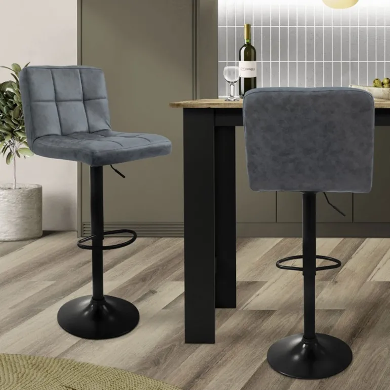 Barhocker 2er Set Anthrazit Kunstlederbezug mit Rückenlehne und Fußstütze höhenverstellbar 63-83cm ML-Design