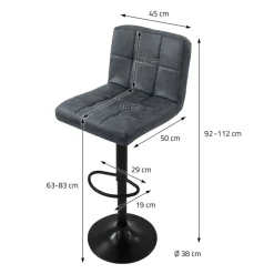 Barhocker 2er Set Anthrazit Kunstlederbezug mit Rückenlehne und Fußstütze höhenverstellbar 63-83cm ML-Design