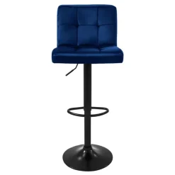 Barhocker 2er Set Blau Samtbezug mit Rückenlehne und Fußstütze höhenverstellbar 63-83cm ML-Design