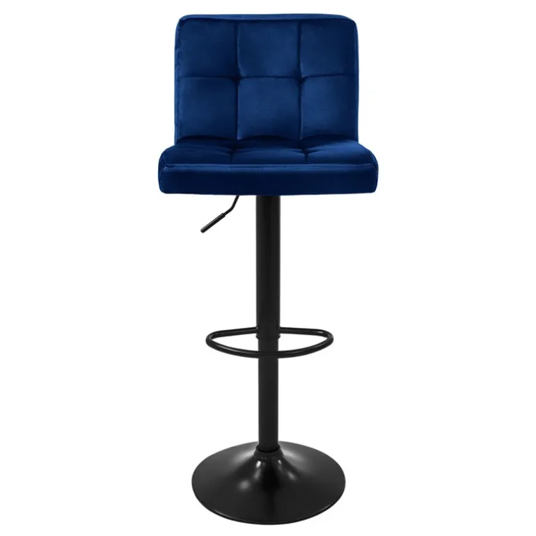 Barhocker 2er Set Blau Samtbezug mit Rückenlehne und Fußstütze höhenverstellbar 63-83cm ML-Design