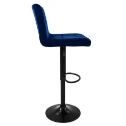 Barhocker 2er Set Blau Samtbezug mit Rückenlehne und Fußstütze höhenverstellbar 63-83cm ML-Design