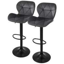 Barhocker 2er Set Grau Samtbezug mit Rückenlehne und Fußstütze höhenverstellbar 59-79cm ML-Design