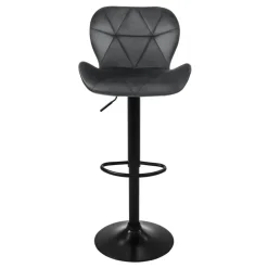Barhocker 2er Set Grau Samtbezug mit Rückenlehne und Fußstütze höhenverstellbar 59-79cm ML-Design