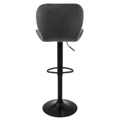 Barhocker 2er Set Grau Samtbezug mit Rückenlehne und Fußstütze höhenverstellbar 59-79cm ML-Design