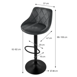Barhocker 2er Set Grau Samtbezug mit Rückenlehne und Fußstütze höhenverstellbar 62-82cm ML-Design