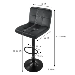 Barhocker 2er Set Grau Samtbezug mit Rückenlehne und Fußstütze höhenverstellbar 63-83cm ML-Design