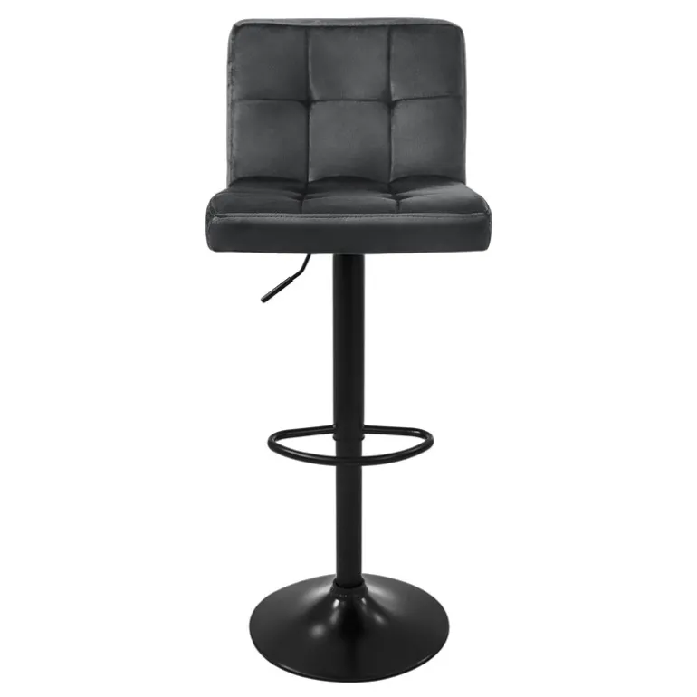 Barhocker 4er Set Grau Samtbezug mit Rückenlehne und Fußstütze höhenverstellbar 63-83cm ML-Design
