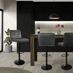 Barhocker 4er Set Grau Samtbezug mit Rückenlehne und Fußstütze höhenverstellbar 63-83cm ML-Design
