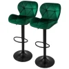 Barhocker 2er Set Grün Samtbezug mit Rückenlehne und Fußstütze höhenverstellbar 59-79cm ML-Design