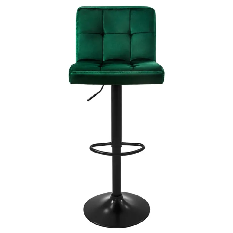 Barhocker 2er Set Grün Samtbezug mit Rückenlehne und Fußstütze höhenverstellbar 63-83cm ML-Design