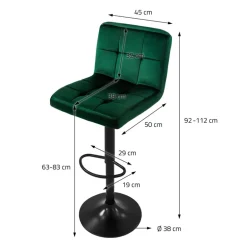 Barhocker 2er Set Grün Samtbezug mit Rückenlehne und Fußstütze höhenverstellbar 63-83cm ML-Design