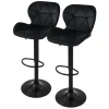 Barhocker 2er Set Schwarz Samtbezug mit Rückenlehne und Fußstütze höhenverstellbar 59-79cm ML-Design