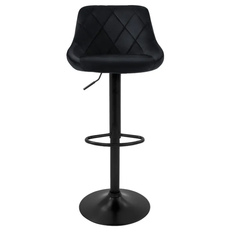 Barhocker 2er Set Schwarz Samtbezug mit Rückenlehne und Fußstütze höhenverstellbar 62-82cm ML-Design