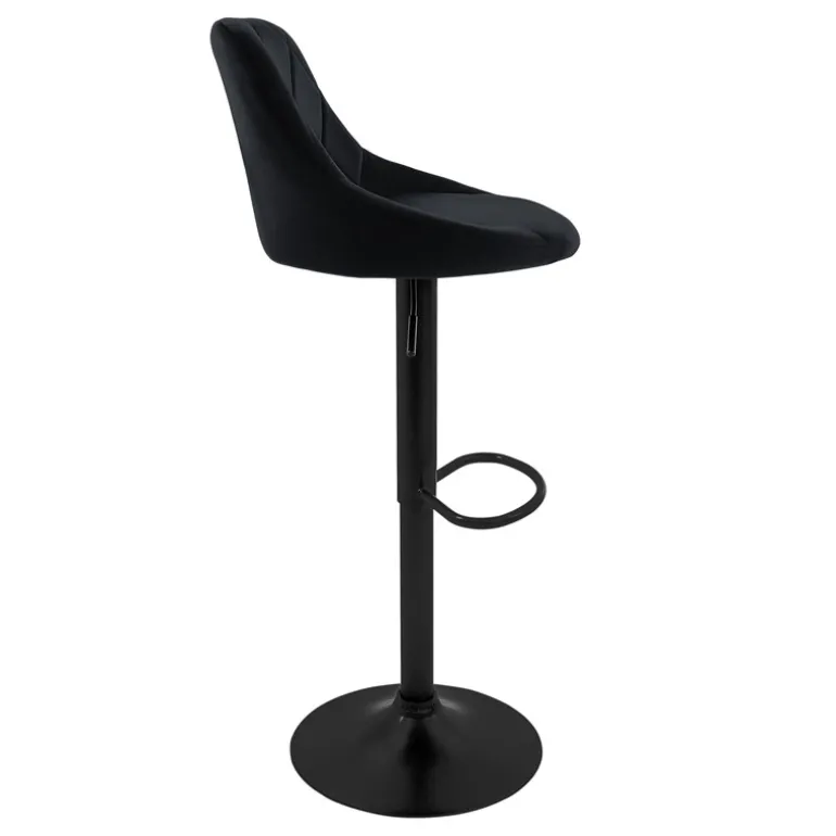 Barhocker 2er Set Schwarz Samtbezug mit Rückenlehne und Fußstütze höhenverstellbar 62-82cm ML-Design
