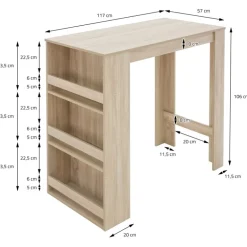 Bartisch mit 3-stufigem Regal 117x106x57 cm Sonoma-Eiche aus Holz ML-Design