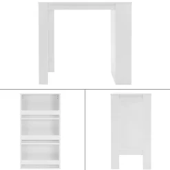Bartisch mit 3-stufigem Regal 117x106x57 cm Weiß aus Holz ML-Design