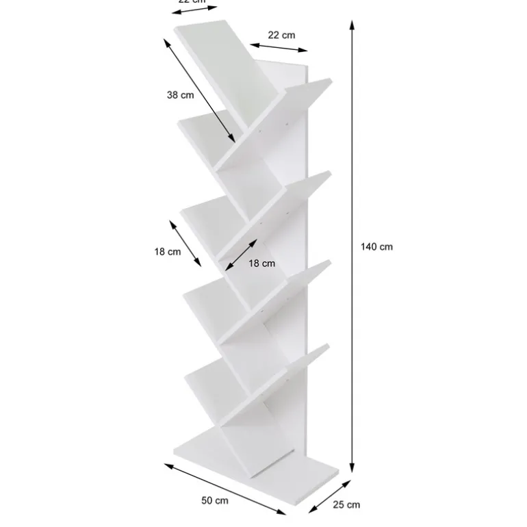 Bücherregal 50x25x140 cm Weiß inkl. 8 Ebenen in Bauform ML-Design