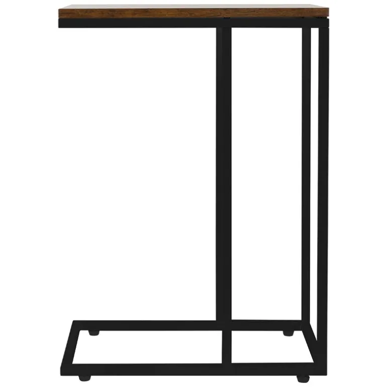 Beistelltisch C-Form 45x25x64 cm Schwarz/Braun aus Holz mit Metallgestell ML-Design