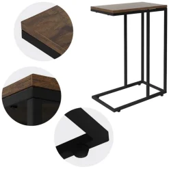 Beistelltisch C-Form 45x25x64 cm Schwarz/Braun aus Holz mit Metallgestell ML-Design