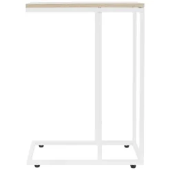 Beistelltisch C-Form 45x25x64 cm Weiß/Eiche aus Holz mit Metallgestell ML-Design