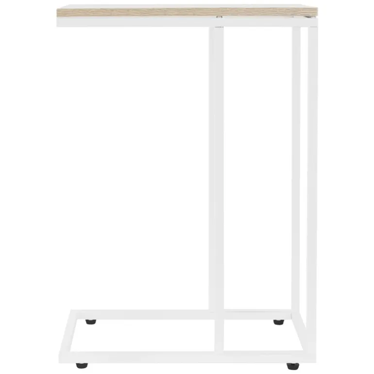 Beistelltisch C-Form 45x25x64 cm Weiß/Eiche aus Holz mit Metallgestell ML-Design
