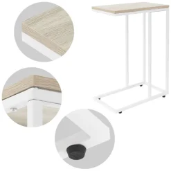 Beistelltisch C-Form 45x25x64 cm Weiß/Eiche aus Holz mit Metallgestell ML-Design