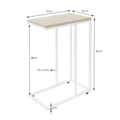Beistelltisch C-Form 45x25x64 cm Weiß/Eiche aus Holz mit Metallgestell ML-Design