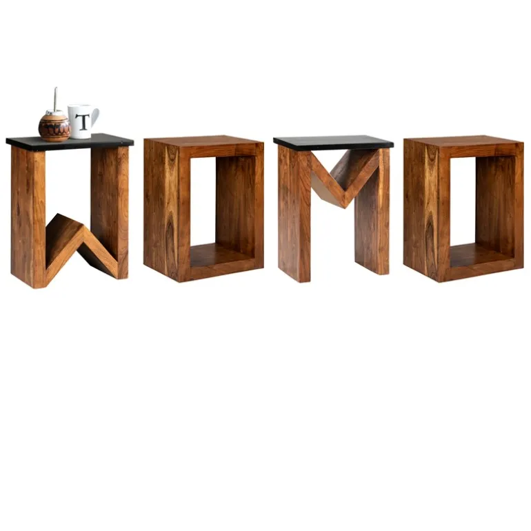 Beistelltisch D-Form 45x30x60 cm Braun aus Akazienholz WOMO-Design