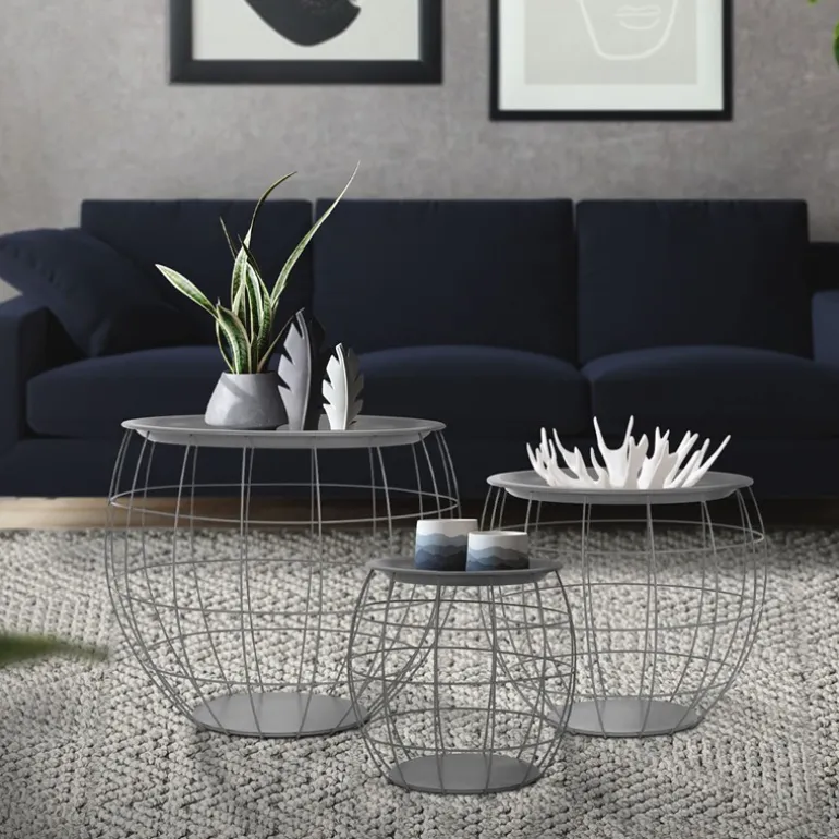 Beistelltisch 3er Set Grau aus Metall ML-Design