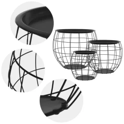 Beistelltisch 3er Set Schwarz aus Metall ML-Design
