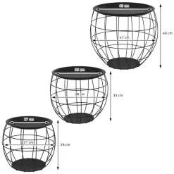 Beistelltisch 3er Set Schwarz aus Metall ML-Design