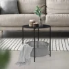Beistelltisch rund Ø 46x51 cm Anthrazit aus Metall inkl. Tablett und Stoffkorb ML-Design