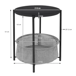 Beistelltisch rund Ø 46x51 cm Anthrazit aus Metall inkl. Tablett und Stoffkorb ML-Design