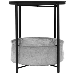 Beistelltisch rund Ø 46x51 cm Schwarz aus Metall inkl. Tablett und Stoffkorb ML-Design