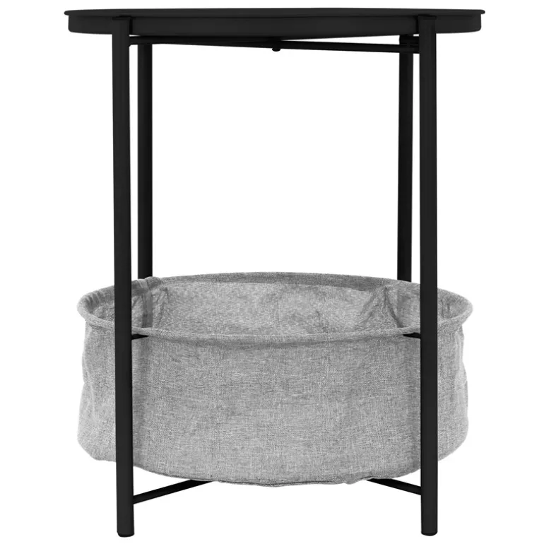 Beistelltisch rund Ø 46x51 cm Schwarz aus Metall inkl. Tablett und Stoffkorb ML-Design