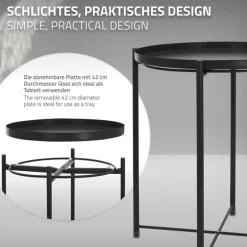 Beistelltisch rund Ø42x52 cm Schwarz aus Metall mit Tablett ML-Design